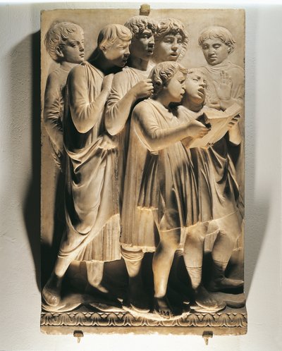 Laudate Eum in choro（Salmo 150, Laudate Dominum）、歌う子供たちのパネル。 作： Luca Della Robbia
