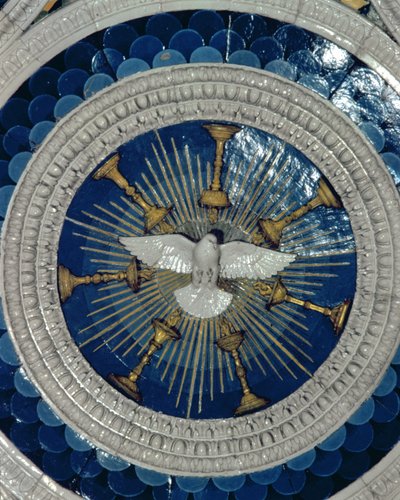 ポルトガルの枢機卿の墓から円形の聖霊、1460年代（艶をかけられたテラコッタ） 作： Luca Della Robbia