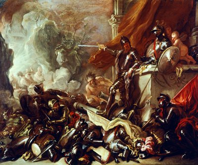 戦争の寓意、Luca Giordano (1634-1705) 作、キャンバスに油彩、61x50 cm 作： Luca Giordano