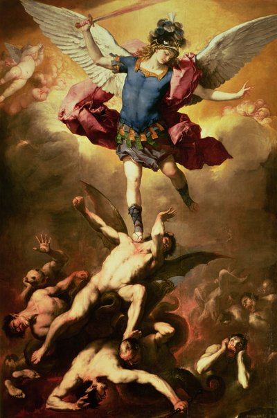 大天使ミカエルは反逆者の天使を倒します、c.1660-65 作： Luca Giordano