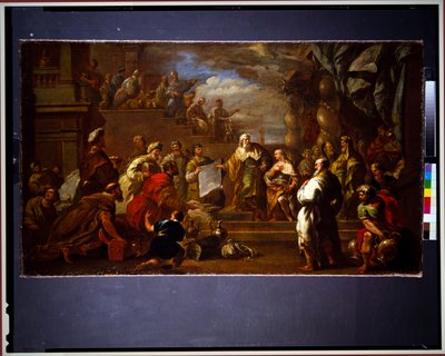 ソロモンに神殿の設計図を見せるダビデ（キャンバス地） 作： Luca Giordano