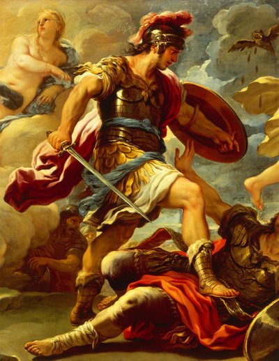 ルカ・ジョルダーノ（1634-1705）による「アエネーアスの図」（「アエネーアスがターヌスを倒す」の詳細）、油彩・カンヴァス 作： Luca Giordano