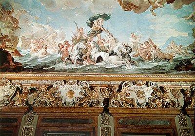ネプチューン、ギャラリーの天井の詳細、1670-88年頃（フレスコ画 作： Luca Giordano