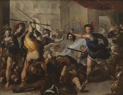 1680年代初頭、フィニアスとその追随者を石に変えたペルセウス 作： Luca Giordano