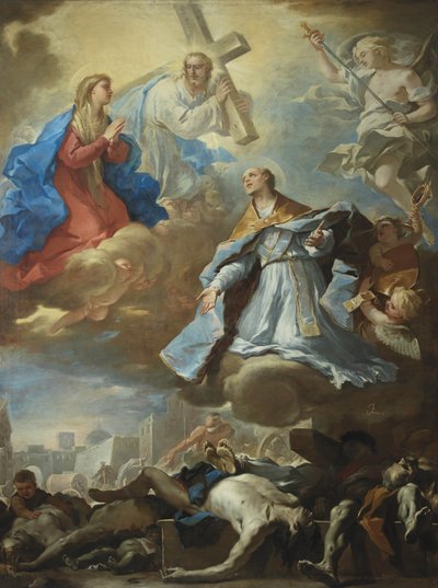 聖ヤヌアリウス、聖母マリア、キリスト、ペストの犠牲者の父なる神にとりなし、 作： Luca Giordano