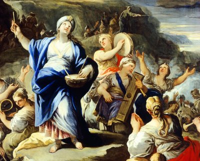 ルカ・ジョルダーノ（1634-1705）の「ミリアムの歌」からの踊りと歌の場面、銅に油彩 作： Luca Giordano