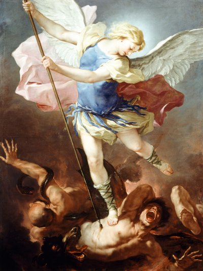 ルカ・ジョルダーノ（1634-1705）作、キャンバスに油彩、聖ミカエルが悪魔を倒す 作： Luca Giordano