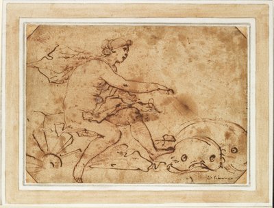 ガラテアの勝利、17世紀（紙にインクと赤いチョーク） 作： Luca Giordano