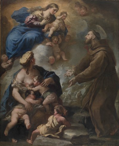 アッシジの聖フランチェスコに現れる聖母子 作： Luca Giordano