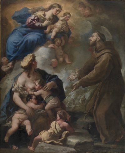 聖母子がアッシジの聖フランシスに登場、1680年代。 作： Luca Giordano