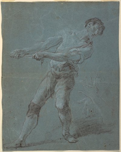 ロープを引っ張る若い男 作： Luca Giordano