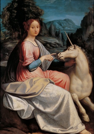 女性とユニコーン、1534-1540。 作： Luca Longhi