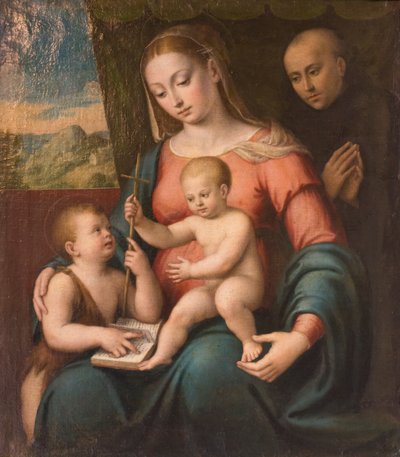 Virgem com o Menino, o Jovem São João e um São Nicolau de Tolentino (óleo sobre tela) 作： Luca Longhi