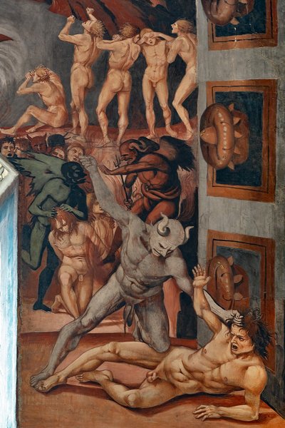 Call to Hell、Antehell を示す詳細、Dante の説明から引用 作： Luca Signorelli
