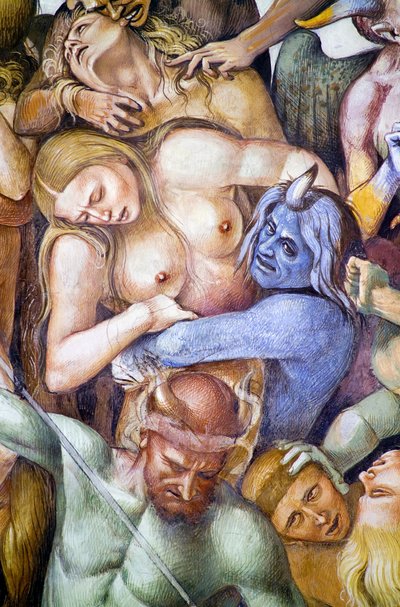 地獄の呪われた者たち」（「最後の審判」フレスコ画より、青鬼の姿をしたルカ・シニョレッリの自画像を含む部分 作： Luca Signorelli