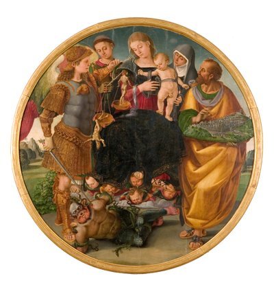 聖人トンド・シニョレッリの間のマドンナと子供、1510-1515。 作： Luca Signorelli