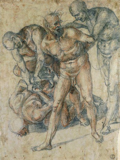 男性ヌード (紙に赤と黒のチョーク) 作： Luca Signorelli