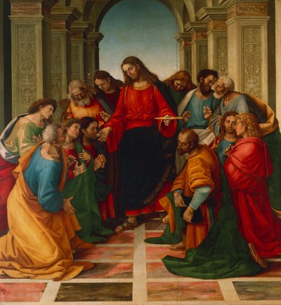 ルカ・シニョレッリ（約1445-1523）の「使徒の交わり」。 作： Luca Signorelli