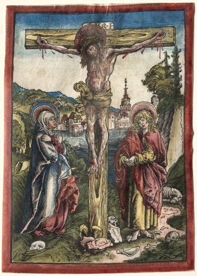 処女と聖ヨハネの間の十字架上のキリスト 作： Lucas Cranach