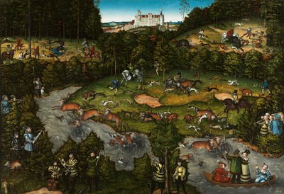 ハーテンフェルス城近くでの狩猟、1540 作： Lucas Cranach