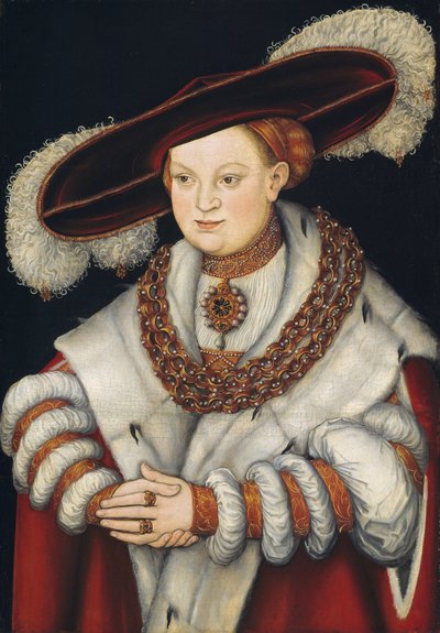 1529年頃、ザクセンのマグダレナ、ブランデンブルクのヨアヒム2世の選挙人の妻の肖像 作： Lucas Cranach
