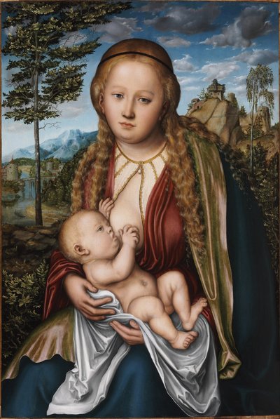 子を授乳している聖母-ルーカス・クラナッハ長老 作： Lucas Cranach