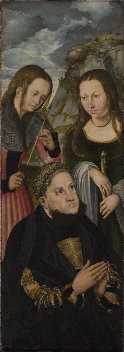 ザクセン選帝侯フレデリック (1463-1525) と聖ウルスラ (左) とジュヌヴィエーヴ (右) 作： Lucas Cranach d.Æ.