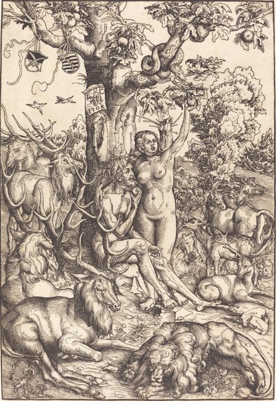 パラダイスのアダムとイブ 作： Lucas Cranach the Elder