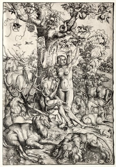 パラダイスのアダムとイブ、1509年。 作： Lucas Cranach the Elder