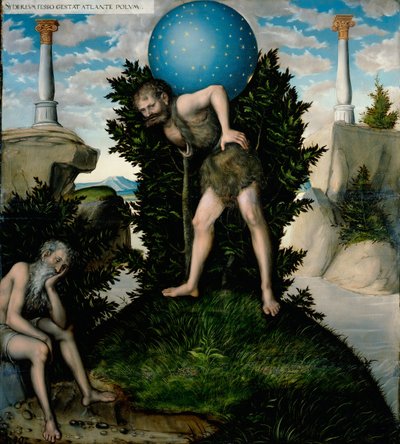 ヘラクレスの労働からのアトラスとヘラクレス 作： Lucas Cranach the Elder