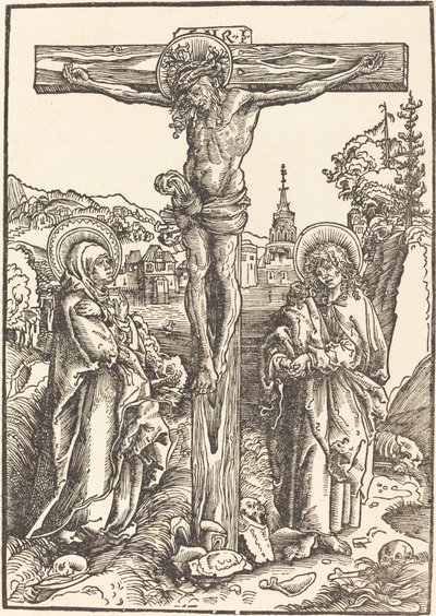 処女と聖ヨハネの間の十字架上のキリスト 作： Lucas Cranach the Elder