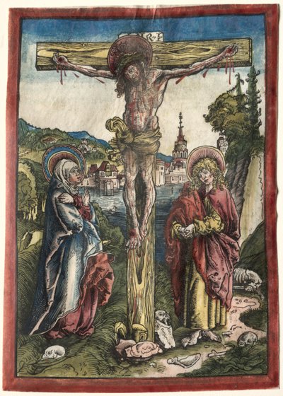 聖母マリアと聖ヨハネの間の十字架上のキリスト、1503年。 作： Lucas Cranach the Elder