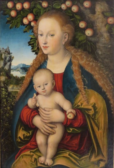 ドイツ語：Madonna und Kind unter dem Apfelbaum リンゴの木の下の聖母子／リンゴの木の下の聖母子 作： ルーカス・クラナッハ・ザ・エルダー