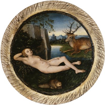 ドイツ語：休む春の精 Reclining nymph 作： ルーカス・クラナッハ・ザ・エルダー