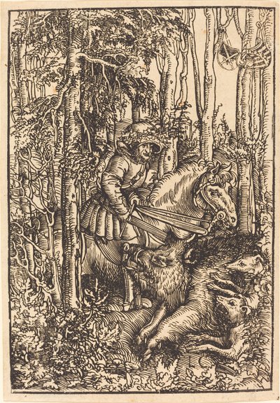 イノシシを狩る馬に乗ったハンター 作： Lucas Cranach the Elder