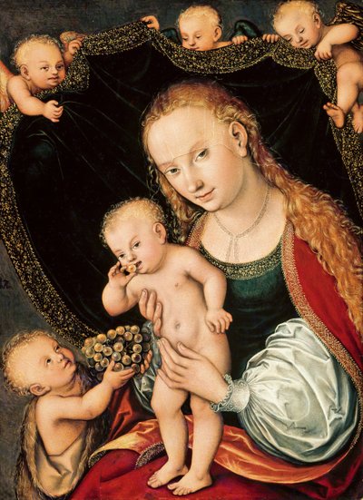 1537年以降の洗礼者ヨハネとマドンナと子供。 作： Lucas Cranach the Elder