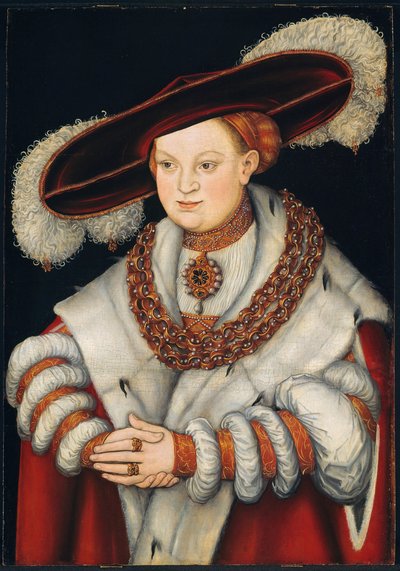 ブランデンブルク選帝侯ヨアヒム2世の妻、ザクセンのマグダレーナの肖像、1529年頃 作： Lucas Cranach the Elder