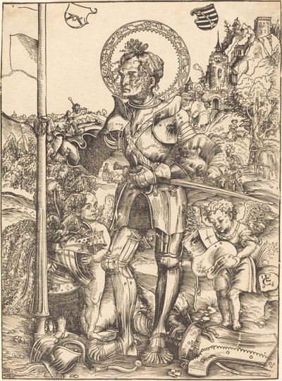 立っている聖ジョージ、二人の天使 作： Lucas Cranach the Elder