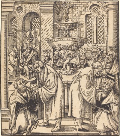 ザクセン家の君主たちに聖体拝領をする宗教改革者ルターとフス 作： Lucas Cranach the Elder