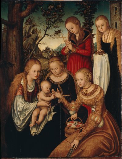 聖者の聖母マリアとドロシー、マーガレット、バーバラの聖母マリアと呼ばれる聖マリアの結婚 作： Lucas Cranach the Elder