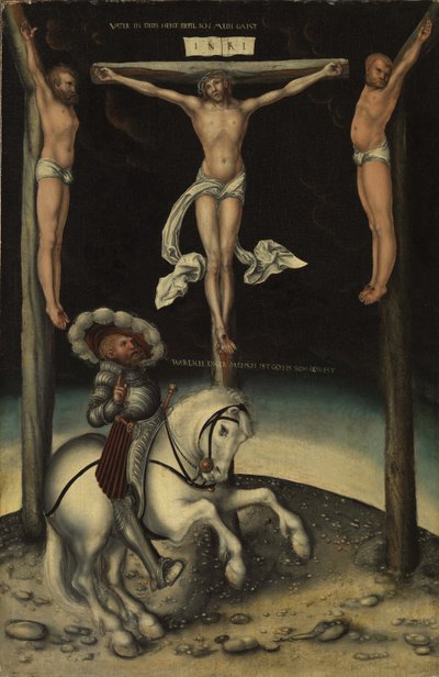 1539年、キリストと2人の泥棒の十字架の中にある百人隊長ロンギヌス 作： Lucas Cranach the Elder