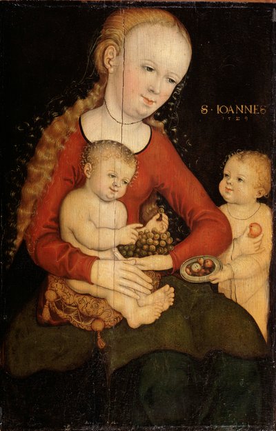 バプテスマのヨハネとの間に男の子だった聖母子」。 作： Lucas Cranach the Elder