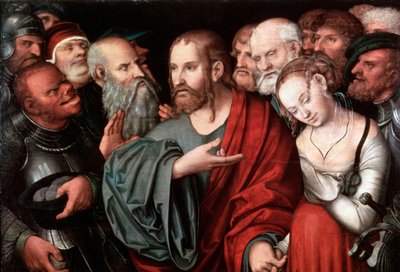 キリストと女は姦淫で、1532年以降に連れて行かれた。 作： Lucas Cranach the Younger