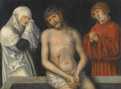 ドイツ語：Der Schmerzensmann zwischen Maria und Johannes 聖母と聖ヨハネに挟まれた悲しみの人 作： ルーカス・クラナッハ・ザ・ヤング