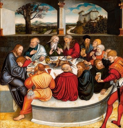 宗教祭壇、表側の中央パネル：聖餐式の使徒たちのマーティンルター。 1546-47 作： Lucas Cranach the Younger
