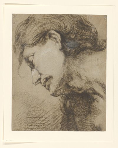左を見下ろす長い髪の男の頭 作： Lucas Franchoys (attributed to)