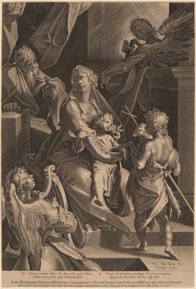 聖家族と二人の天使 作： Lucas Kilian, after Bartholomaeus Spranger