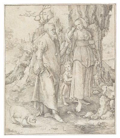 ハガルの否認、1516 年。 作： Lucas Leyden van