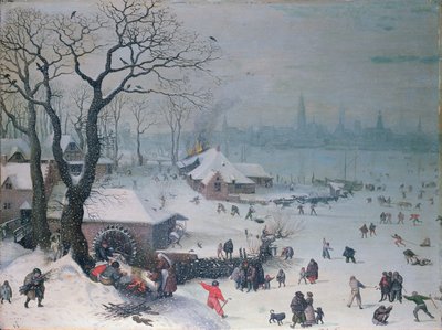 アントワープ近郊の降雪のある冬の風景 作： Lucas Valckenborch van