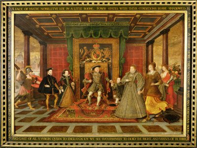 ヘンリー8世の一族：チューダー継承の寓意》1572年頃（油彩・パネル） 作： Lucas de Heere